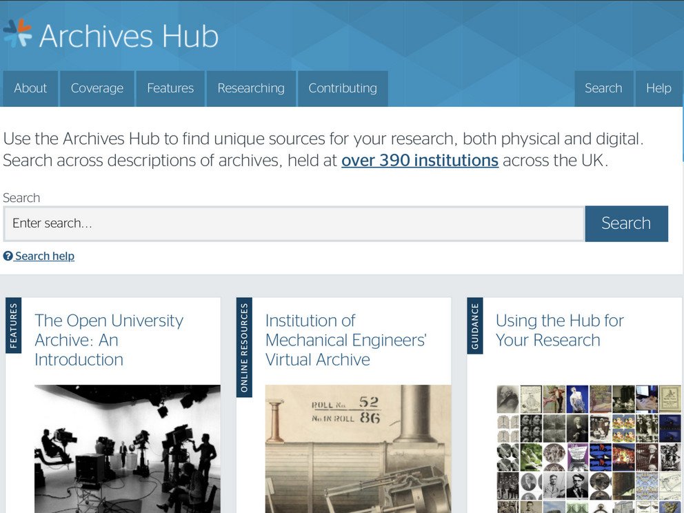 Screenshot of website "Archives Hub"