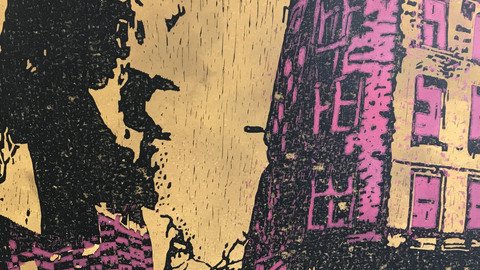 Ausstellungsst&uuml;ck Figuration und Abstraktion: Geb&auml;ude mit pinker Fassade