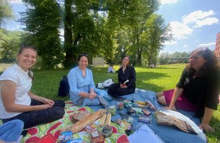 Group on picnic blanket