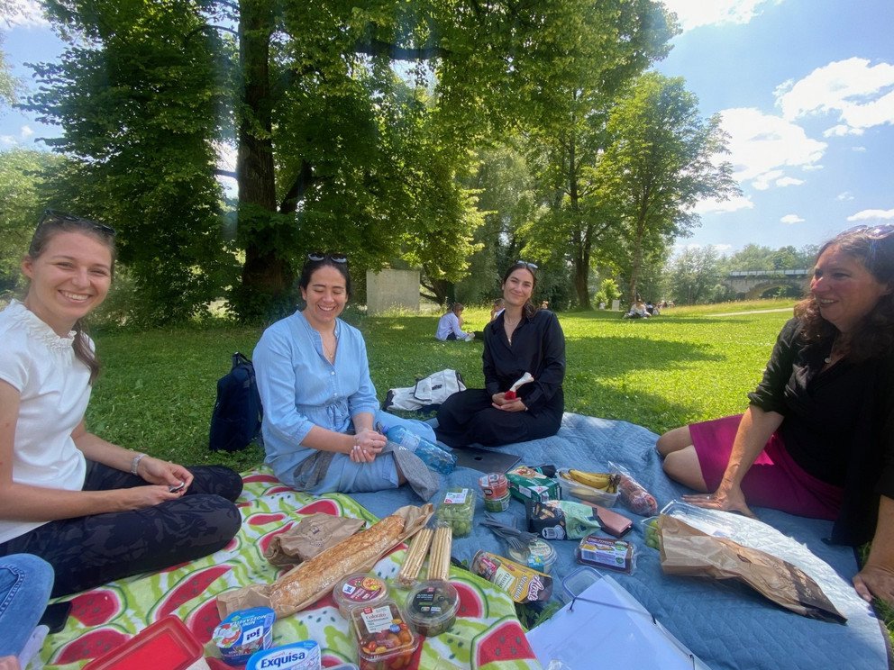 Group on picnic blanket