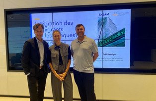 Prof. Dr. Christoph Barmeyer, Elisabeth Huber and Tobi Rodrigue at presentation of research results