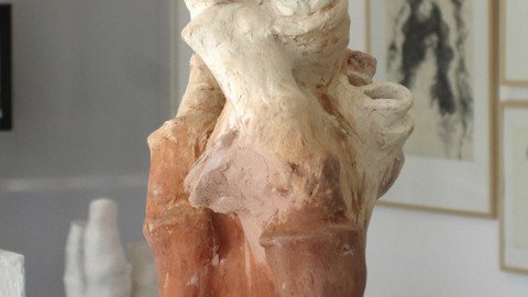 Organische Skulptur in Beige und Orange