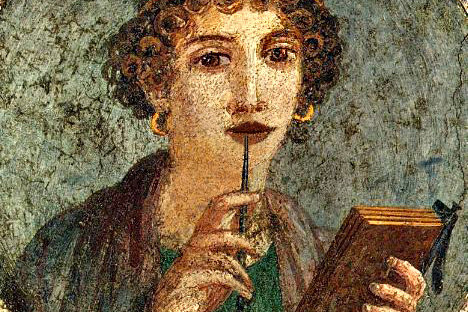 Freskomalerei aus Pompeij "Schreibende Frau", um 70 n. Chr.