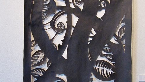 Pflanzenzweige ausgeschnitten aus schwarzer Pappe