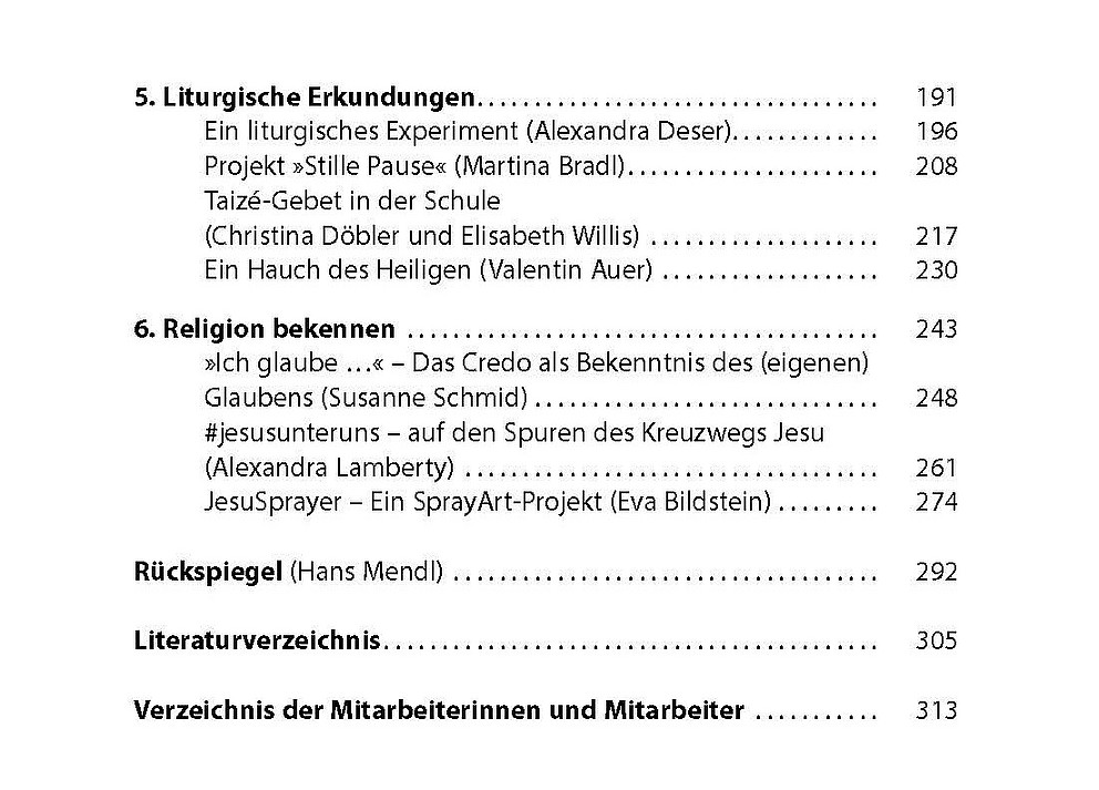 Inhaltsverzeichnis Religion erleben Praxisband Sekundarstufe, Seite 2