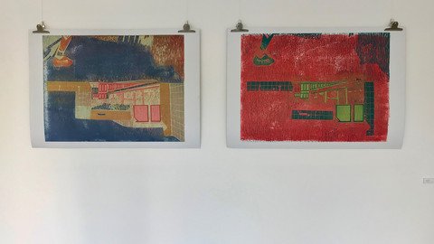 Ausstellungsst&uuml;ck Figuration und Abstraktion: zwei Bilder nebeneinander