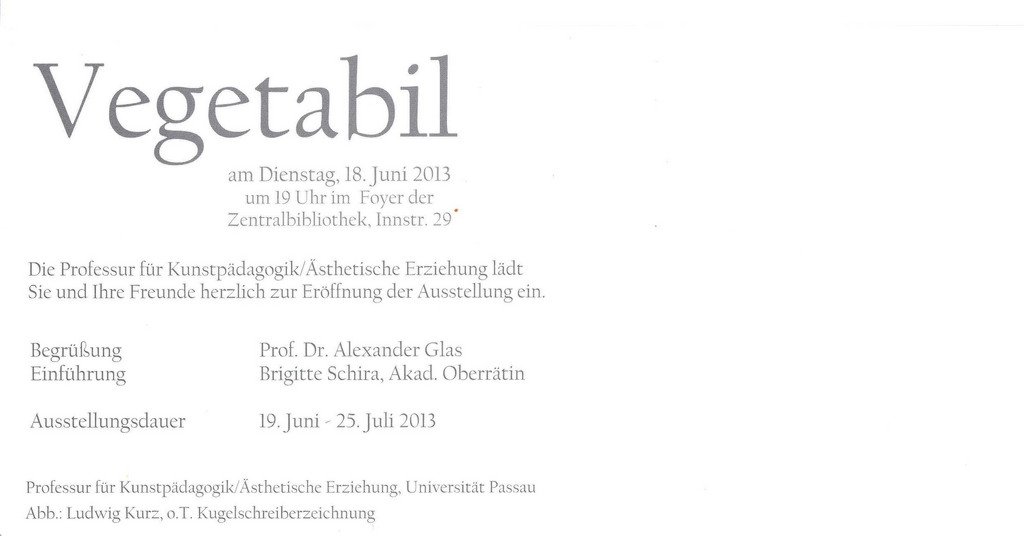 Einladungskarte zur Ausstellung Vegetabil