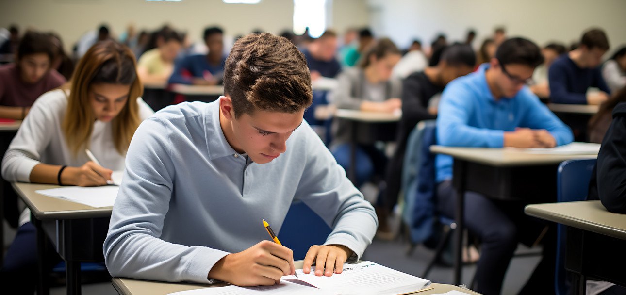 Studierende beim Schreiben einer Pr&uuml;fung