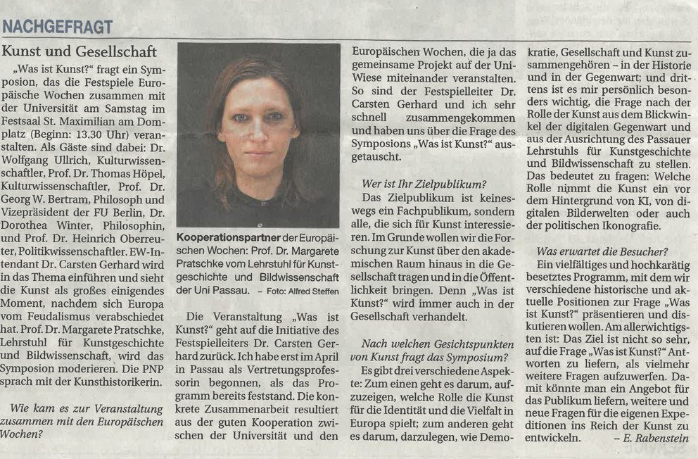 PNP Artikel "Nachgefragt &ndash;&nbsp;Kunst und Gesellschaft"