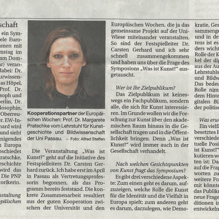 PNP Artikel "Nachgefragt &ndash;&nbsp;Kunst und Gesellschaft"