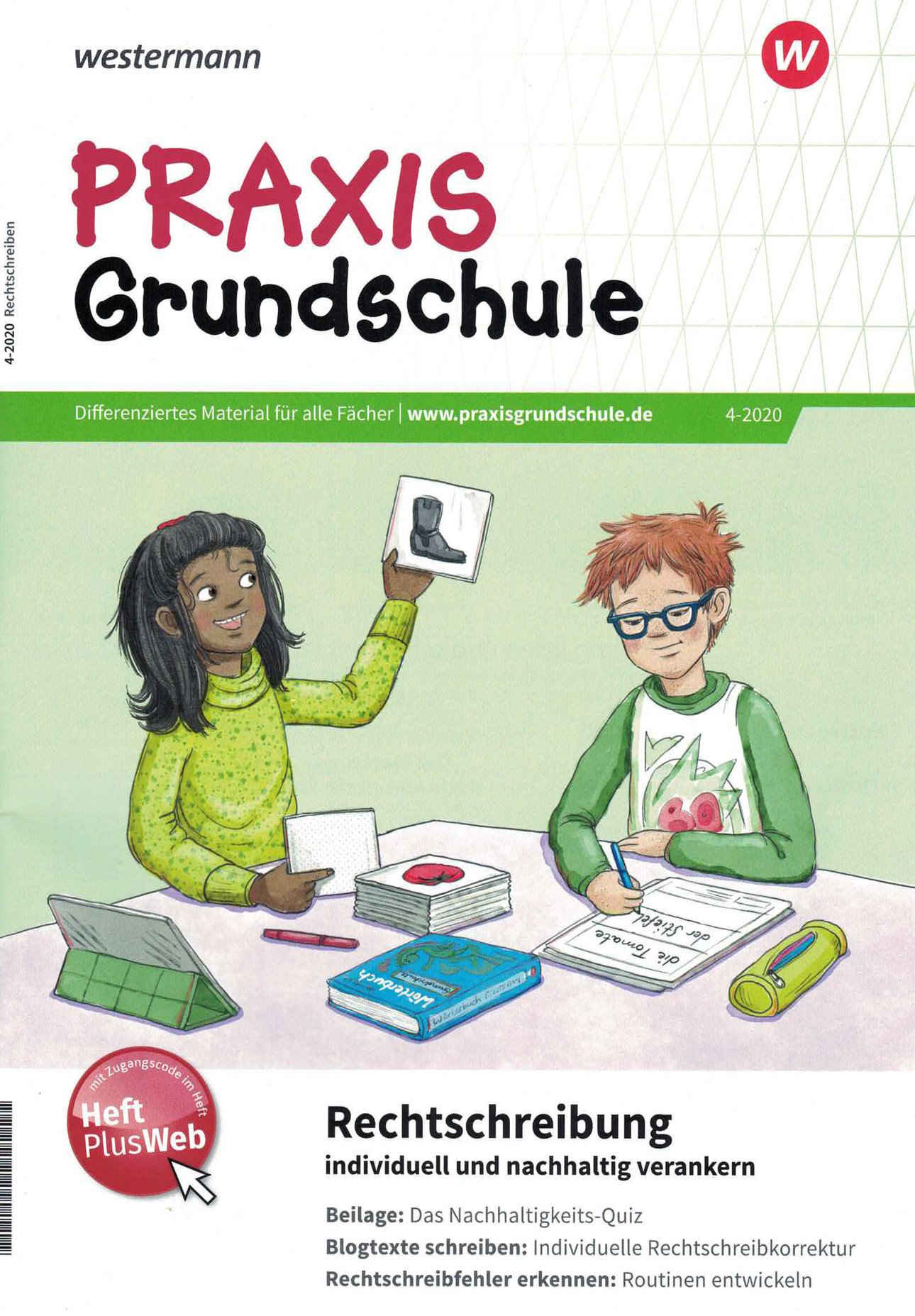 Cover des Heftes: Praxis Grundschule 4/2020, Rechtschreibung &ndash; individuell und nachhaltig verankern, hrsg.: Markus Pissarek Ausgabe 4/2020 (Juli)