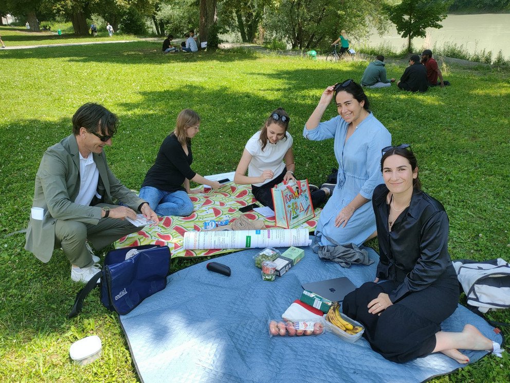 Group on picnic blanket