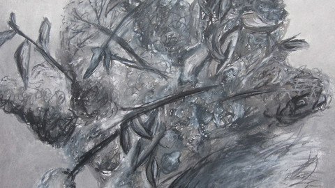Zeichnung eines Blumenstrau&szlig;es in schwarz wei&szlig;