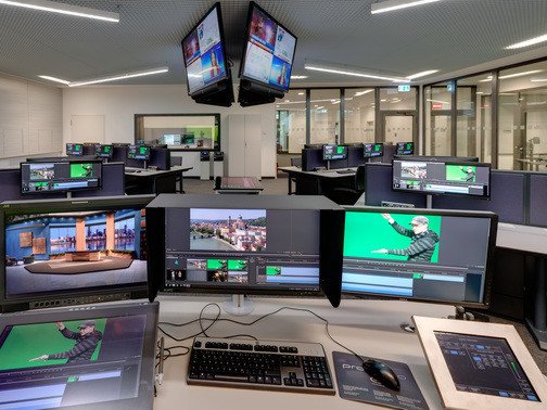 A green screen editing room