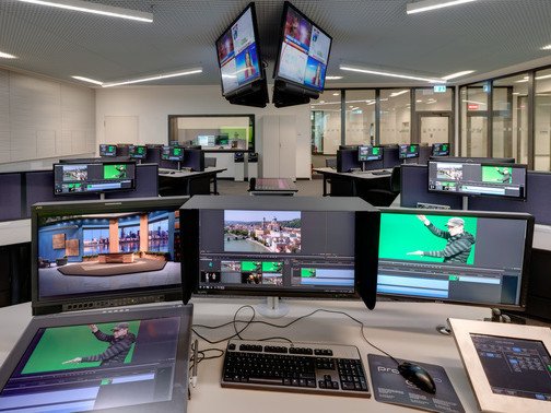 A green screen editing room