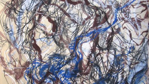 Abstrakte Zeichnung in Blau und Braunt&ouml;nen