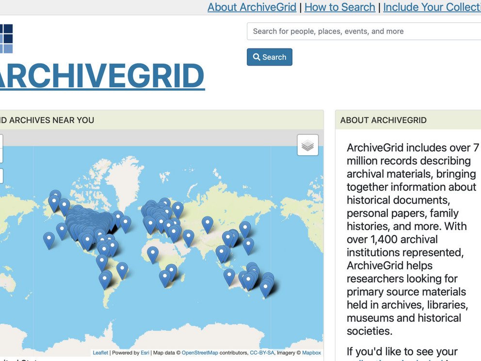 Screenshot of website "Archivegrid"
