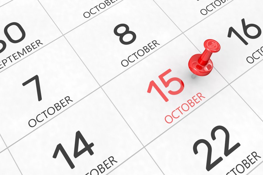 3d rendering of important days concept. October 15th. Day 15 of month. Red date written and pinned on a calendar. Autumn month, day of the year. Remind you an important event or possibility. Kalender 15 Oktober